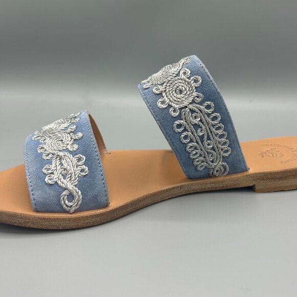 Azul Blue Embroidered Leather Sandals - Picture 2 of 3